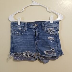 American Eagle Women's Light Wash Distressed Stretch Denim Jean Shorts Casual 6